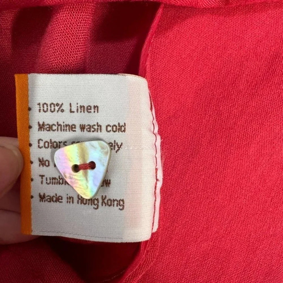 Fridaze Red Linen Tunic Top Shirt Blouse Button Down Sleeves Small - Picture 4 of 7